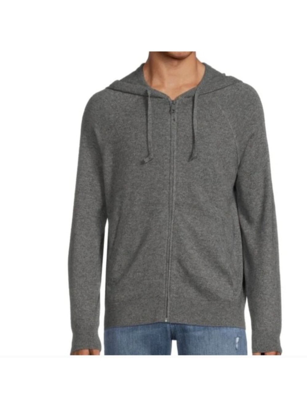 Vince Heathered Gray Wool Cashmere Hooded Zip Front Sweater Jacket L